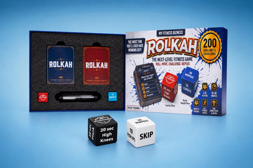 ROLKAH game with extra black and white fitness dice