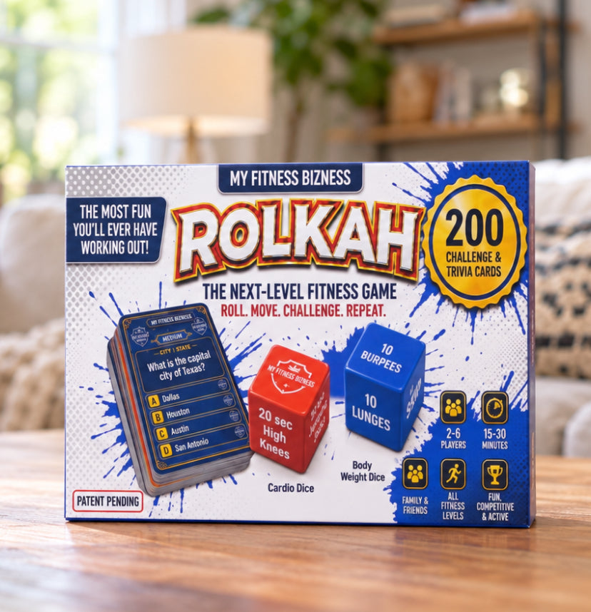 ROLKAH fitness game box on a table