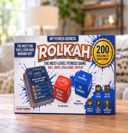 ROLKAH fitness game box on a table